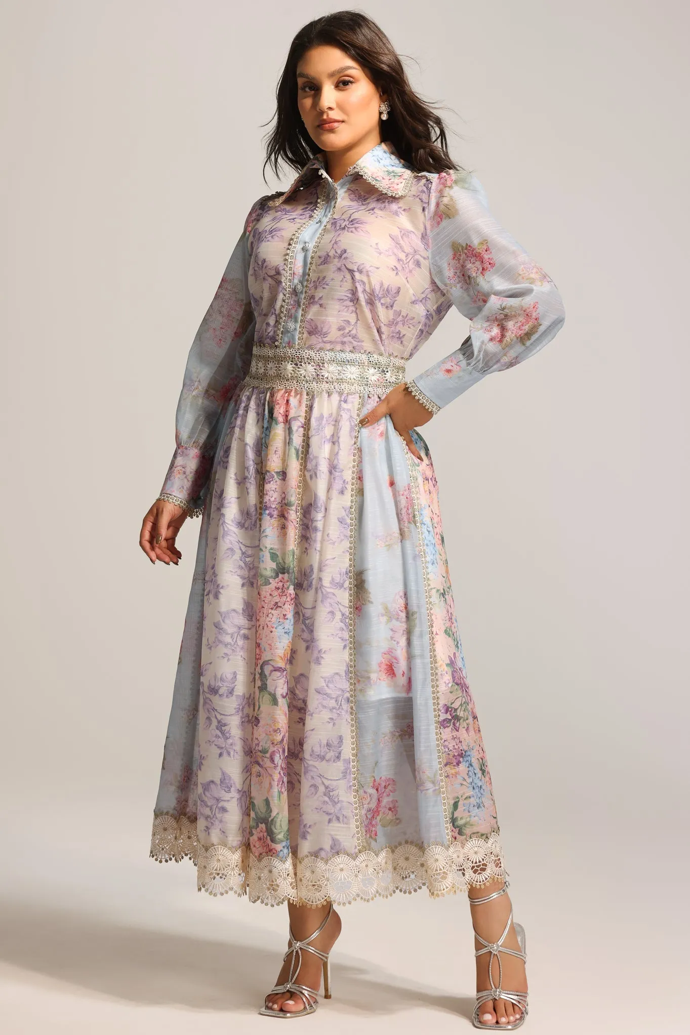 Ruby Long Sleeve Floral Printed Lace Top And Skirt Two-Piece Set by Bella Barnett sold by Goddiva product image thumbnail 4