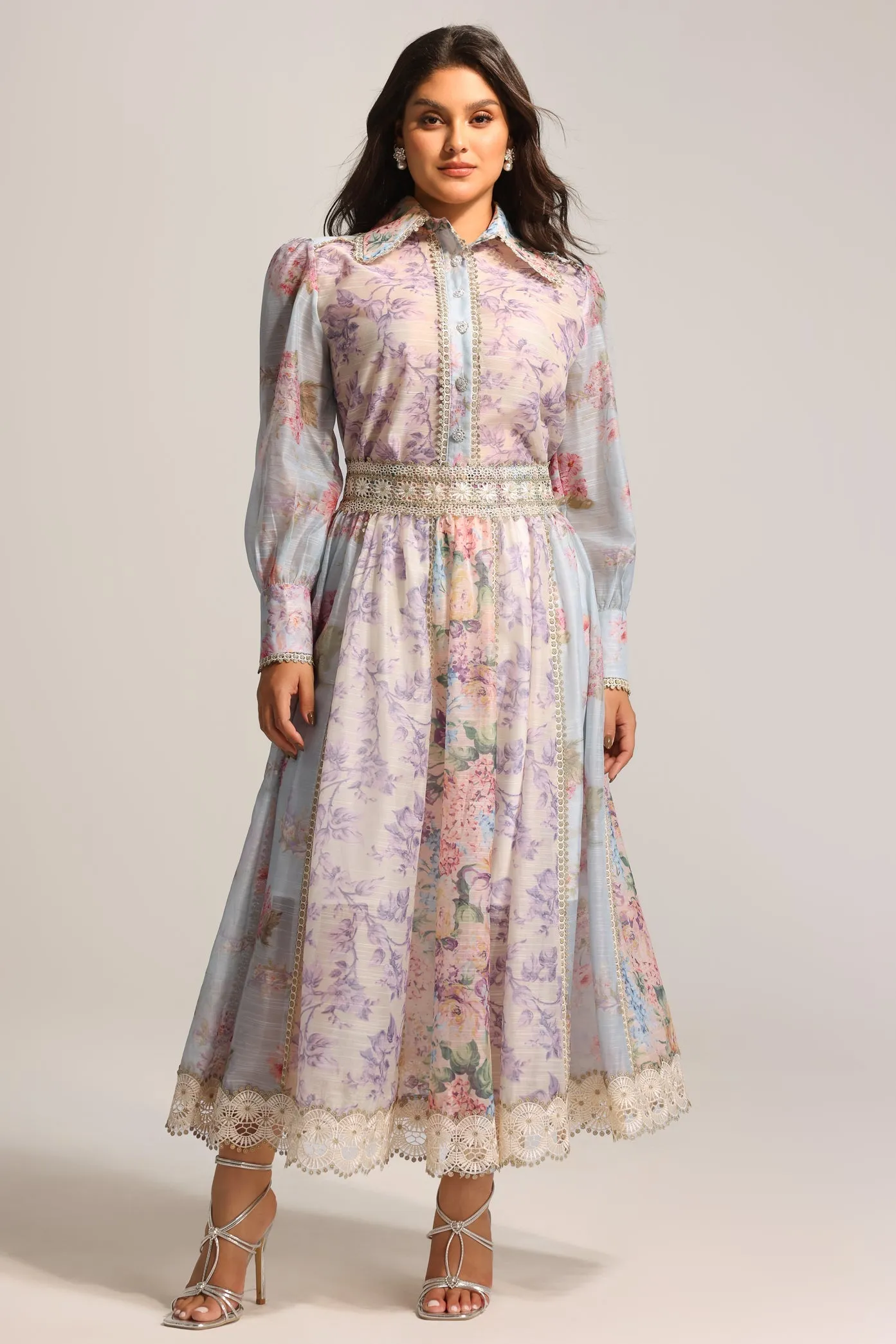 Ruby Long Sleeve Floral Printed Lace Top And Skirt Two-Piece Set by Bella Barnett sold by Goddiva