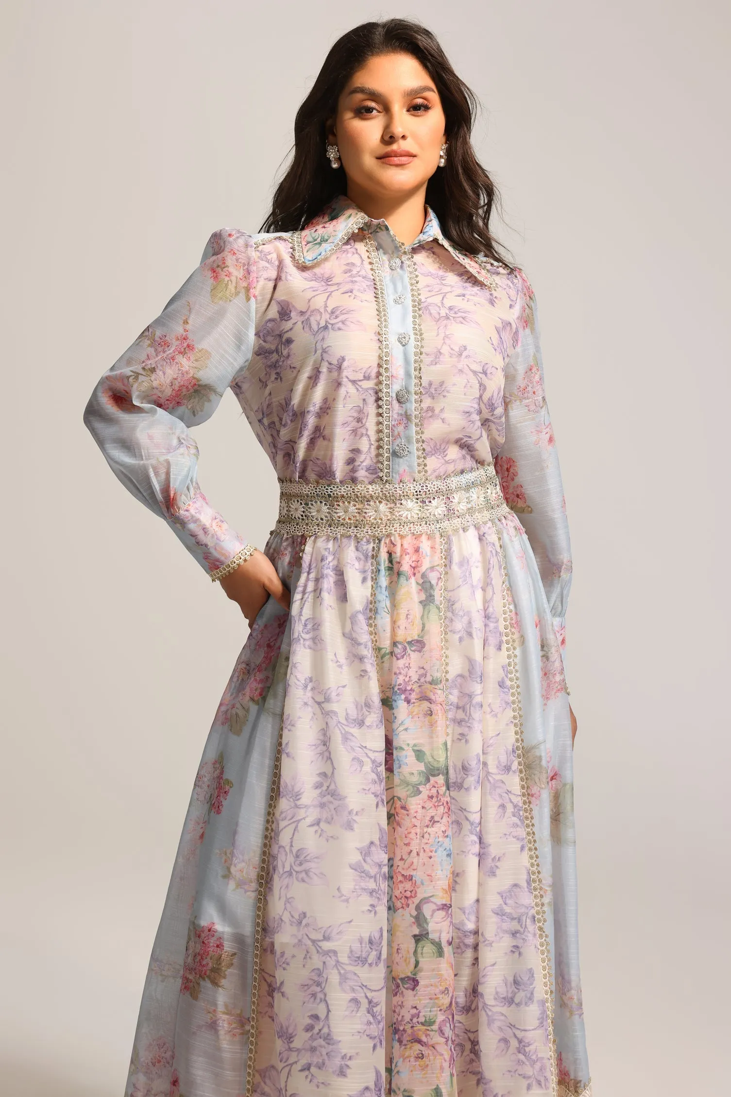 Ruby Long Sleeve Floral Printed Lace Top And Skirt Two-Piece Set by Bella Barnett sold by Goddiva product image thumbnail 2