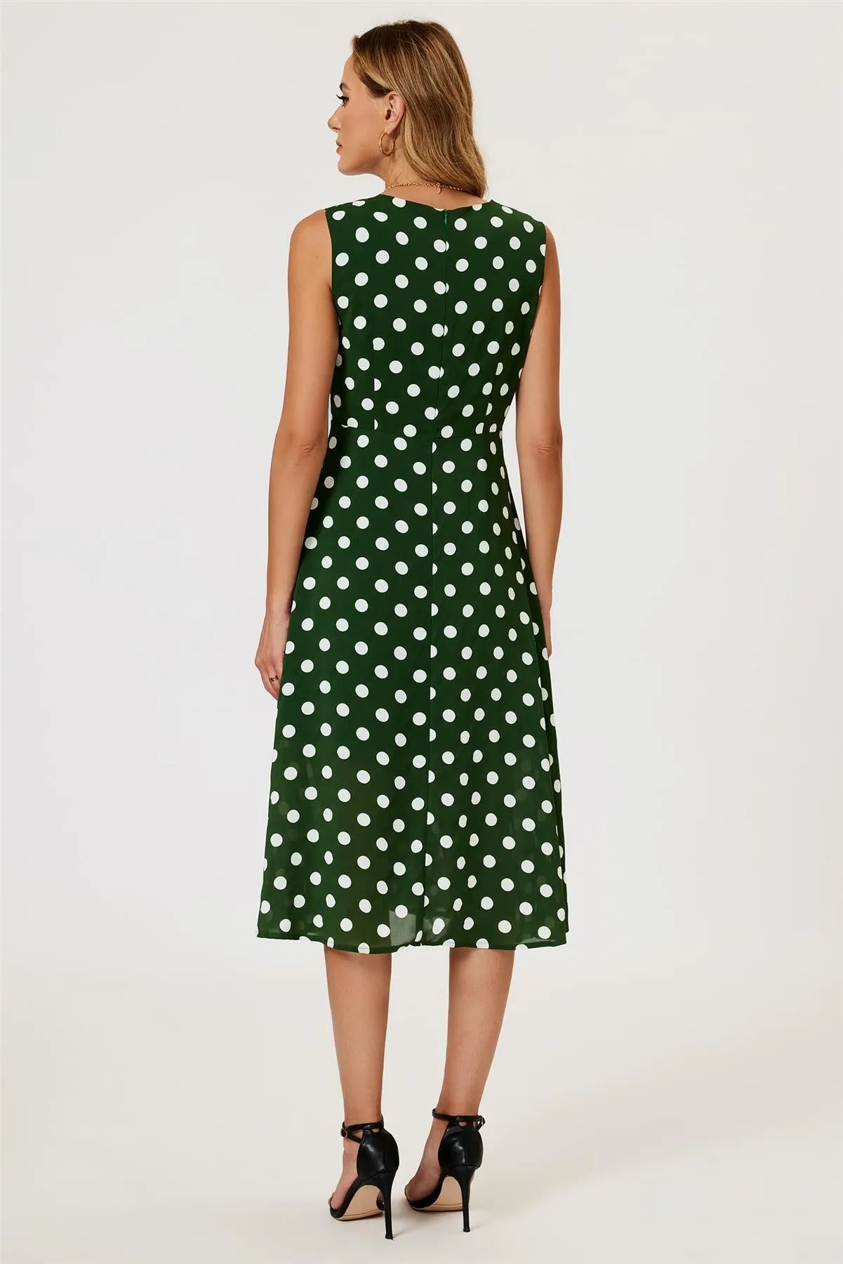 Polka Dot Print Heart Neck Midi Green by FS Collection sold by Goddiva product image thumbnail 5