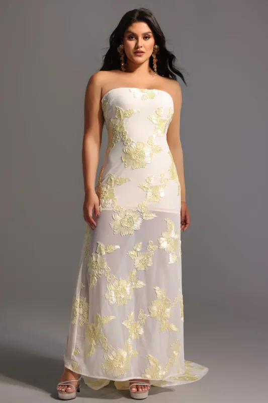 Deliyn Strapless Embroidery Flower Mesh Maxi Dress by Bella Barnett made by Bella Barnett