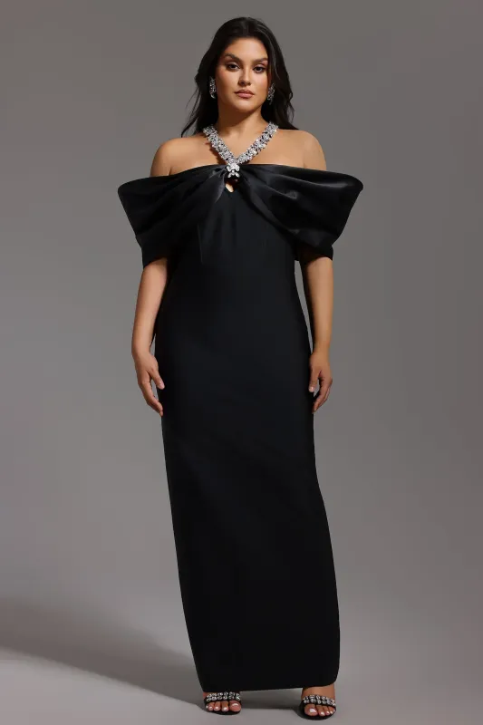 Sloan Halter Diamond Off-The-Shoulder Bandage Maxi Dress by Bella Barnett made by Bella Barnett