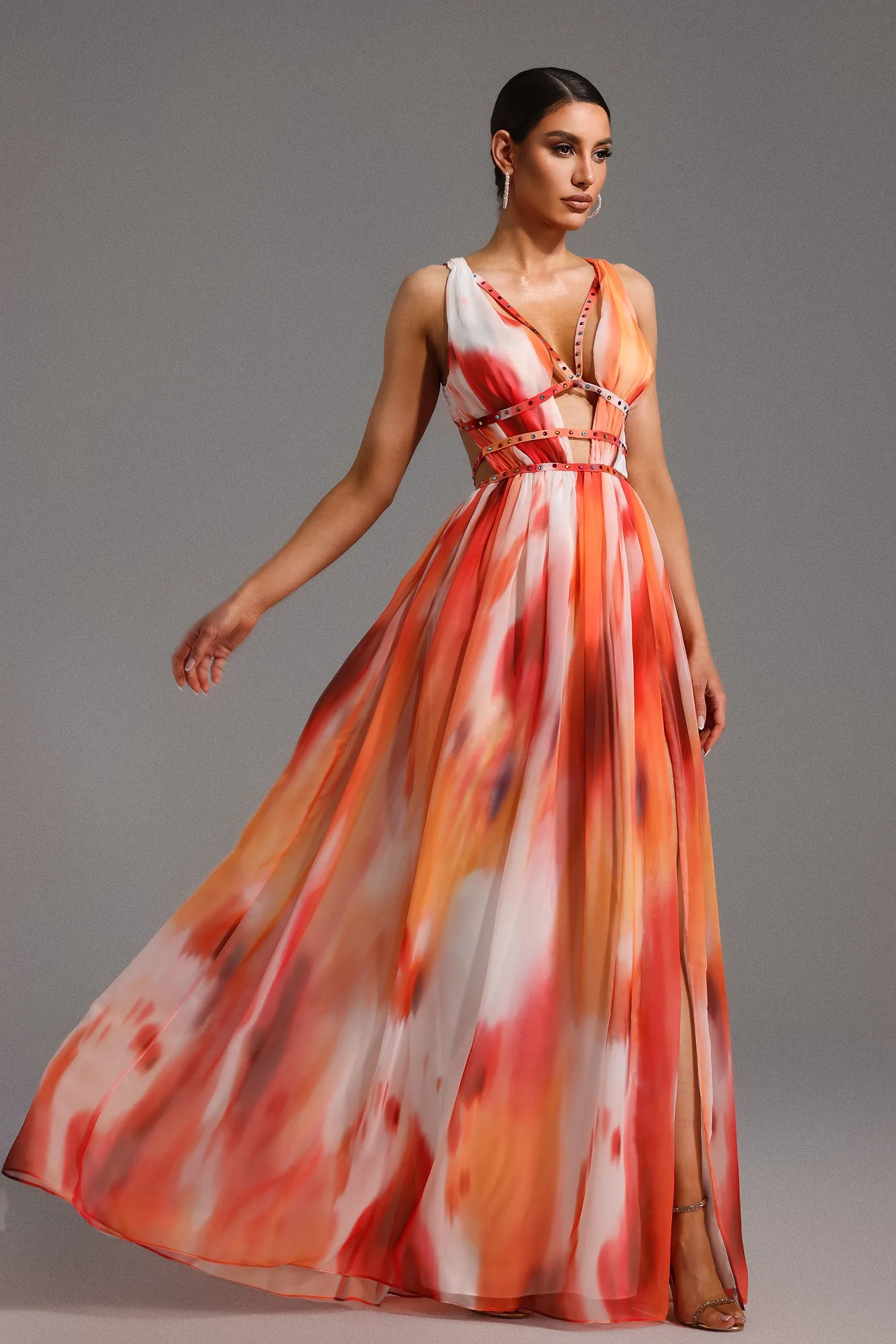 Ierra Sleeveless V-Neck Diamond Maxi Dress by Bella Barnett sold by Goddiva product image thumbnail 4