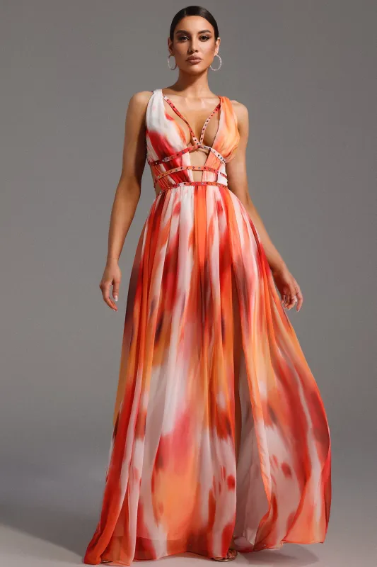 Ierra Sleeveless V-Neck Diamond Maxi Dress by Bella Barnett made by Bella Barnett