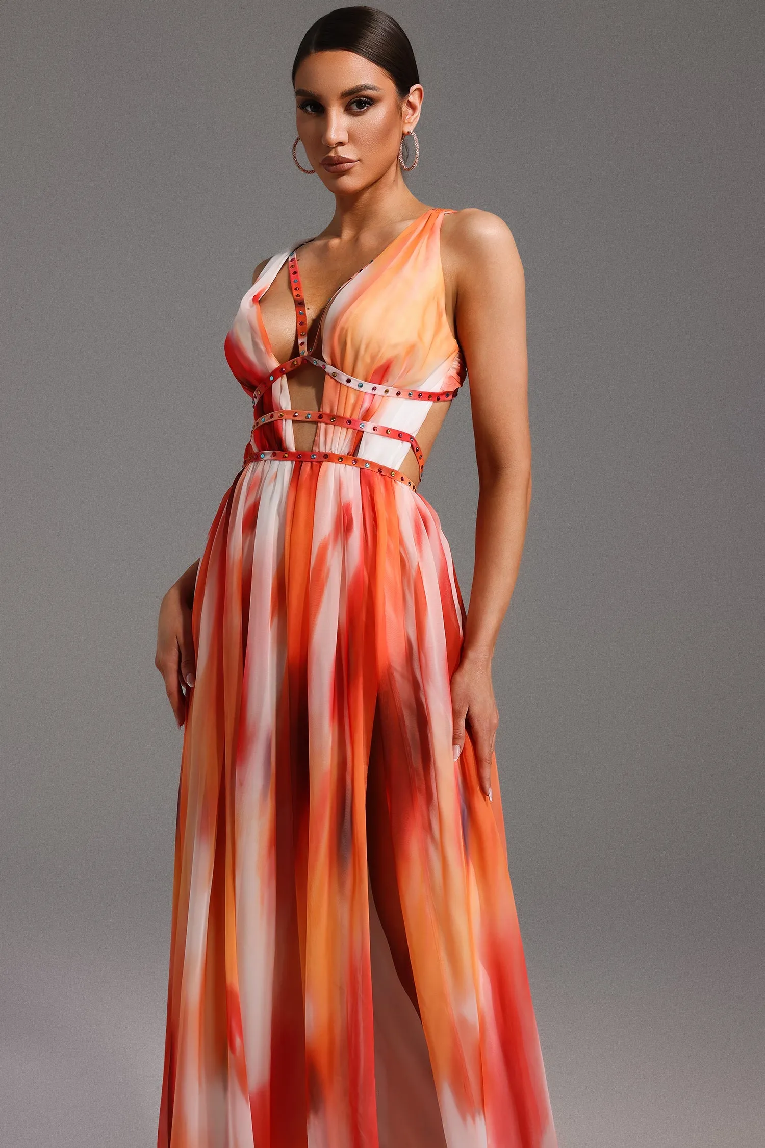 Ierra Sleeveless V-Neck Diamond Maxi Dress by Bella Barnett sold by Goddiva product image thumbnail 2