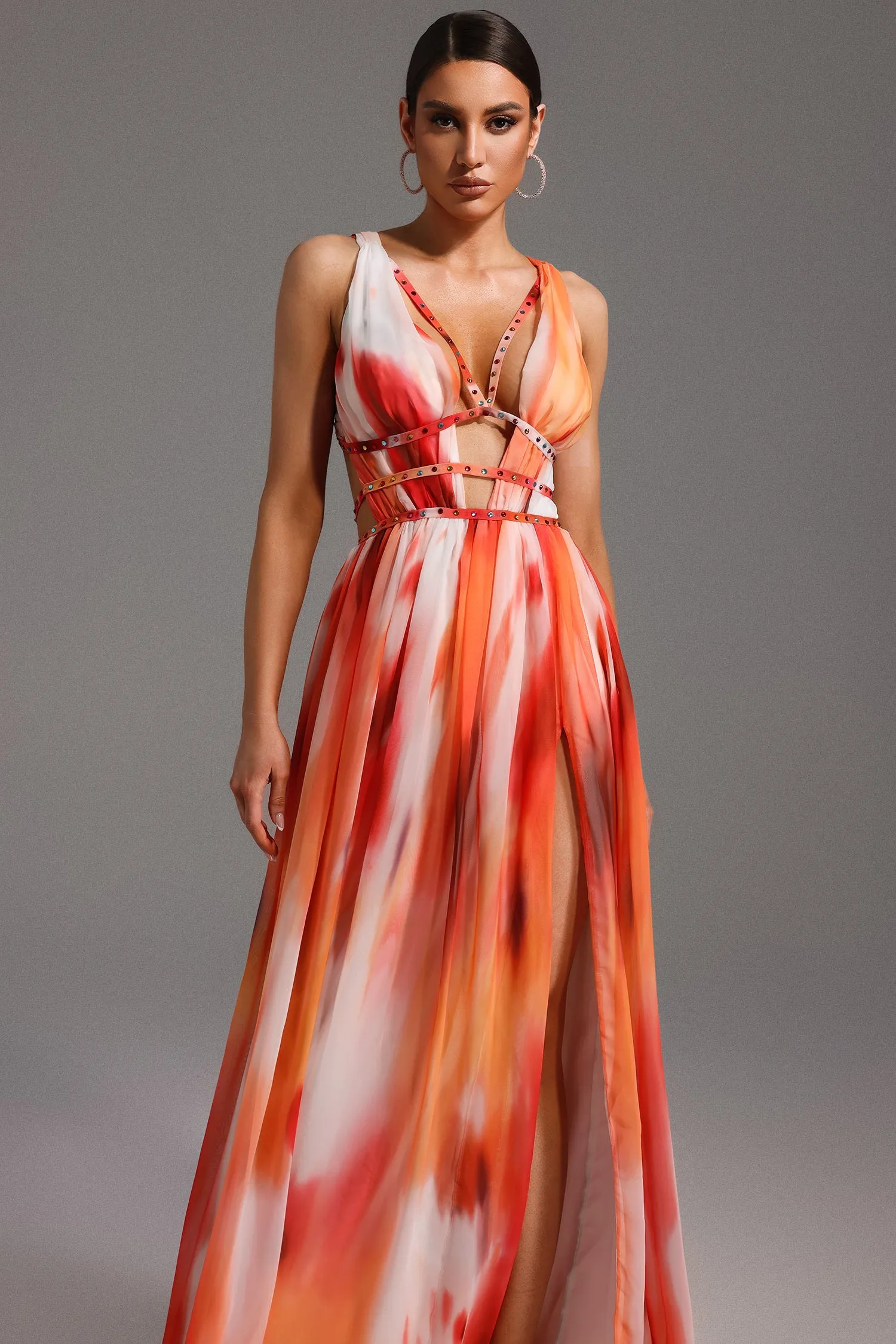 Ierra Sleeveless V-Neck Diamond Maxi Dress by Bella Barnett sold by Goddiva product image thumbnail 3