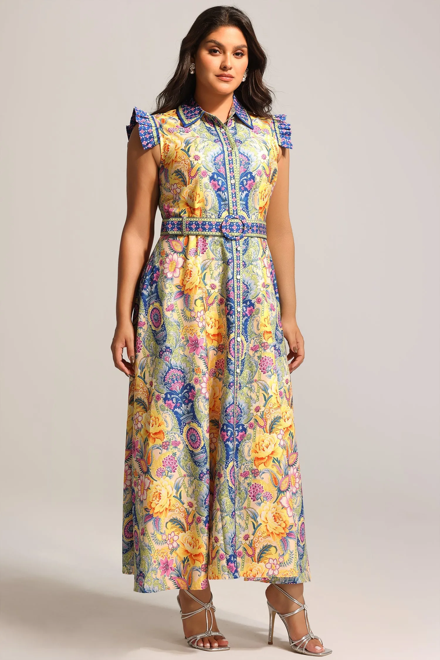Naida Floral Printed Sleeveless Maxi Dress by Bella Barnett sold by Goddiva product image thumbnail 4
