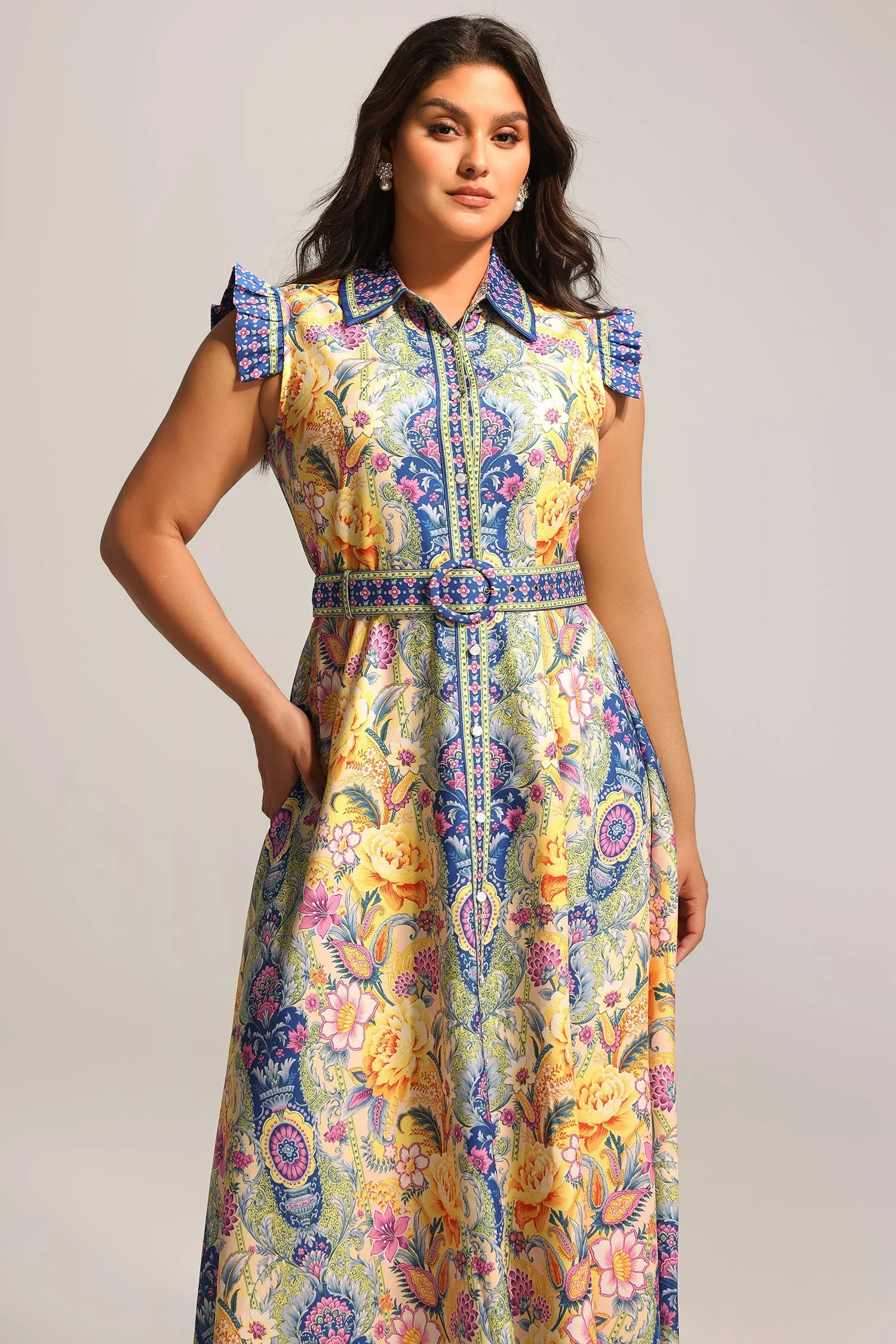 Naida Floral Printed Sleeveless Maxi Dress by Bella Barnett sold by Goddiva product image thumbnail 2