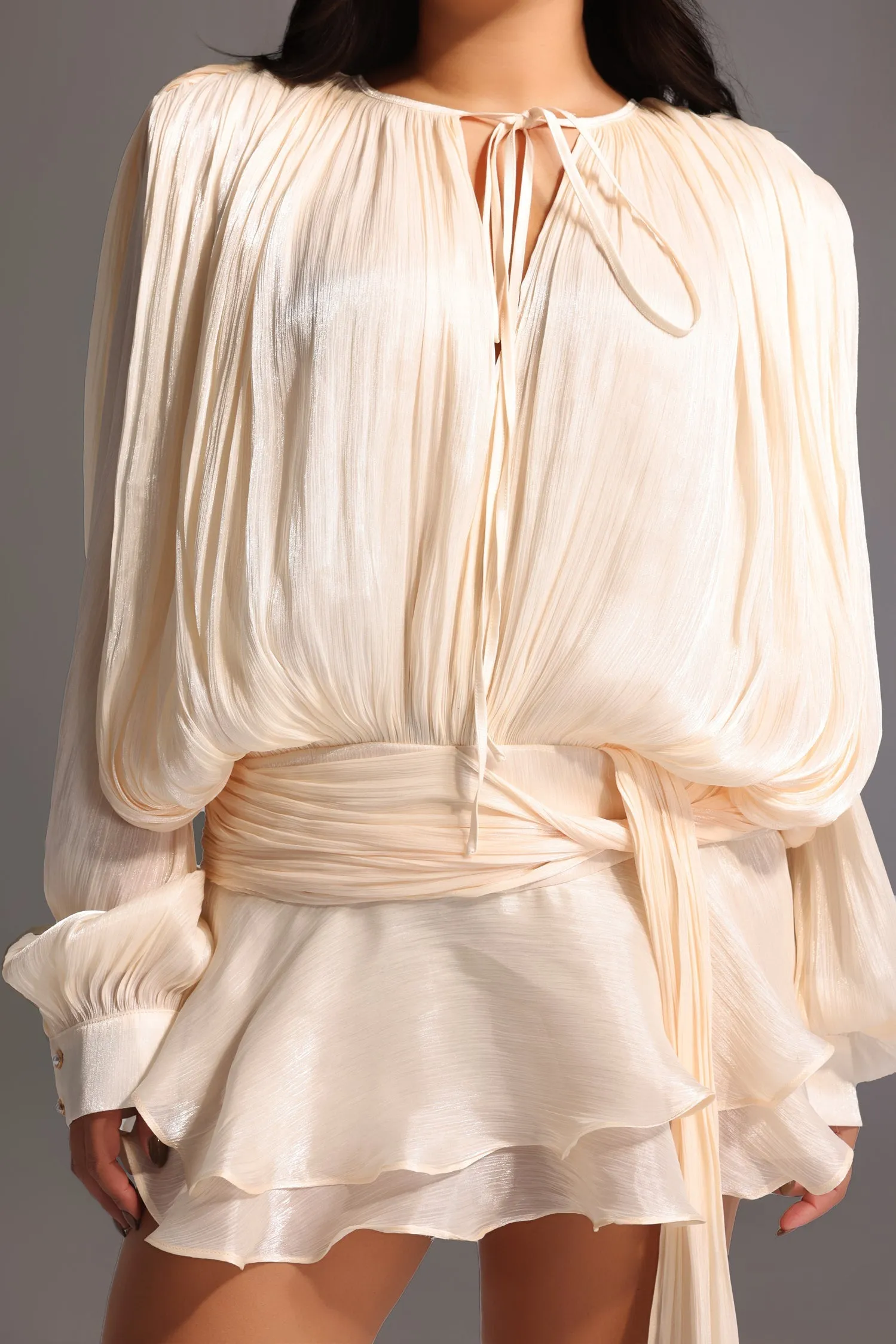 Dekia Long Sleeve Hollow Out Flounce Mini Dress by Bella Barnett sold by Goddiva product image thumbnail 5