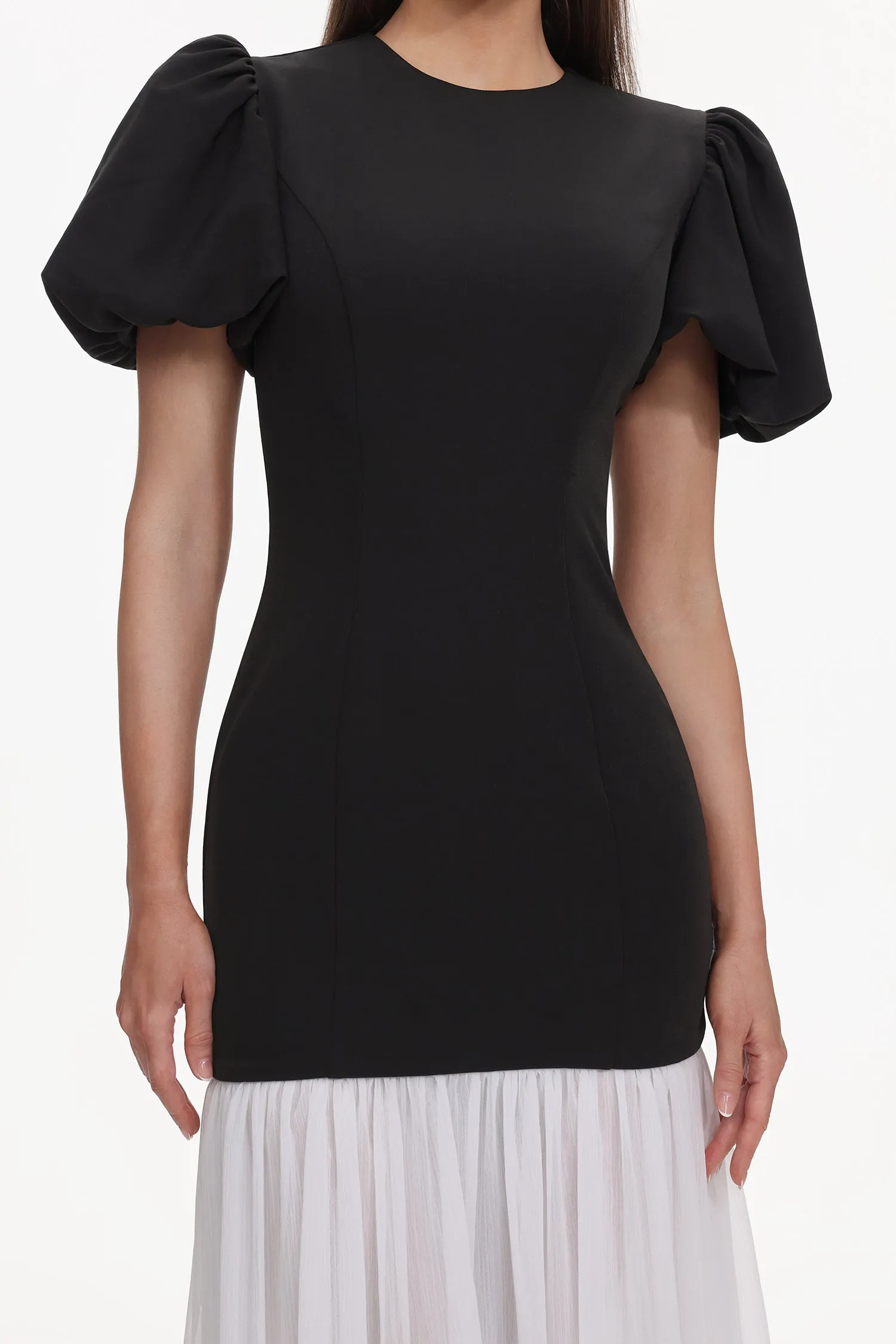 Spiral Classic Tailored Puff Sleeve Pleated Contrast Maxi Dress by Bella Barnett sold by Goddiva product image thumbnail 5