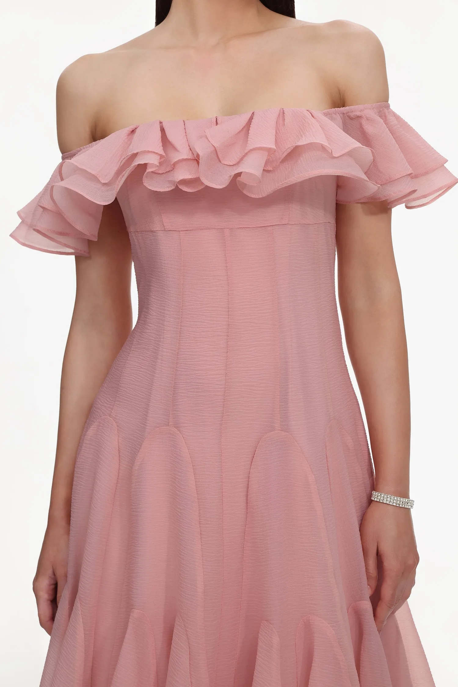 Wika Romantic Flowy Off Shoulder Ruffle Midi Dress by Bella Barnett sold by Goddiva product image thumbnail 5