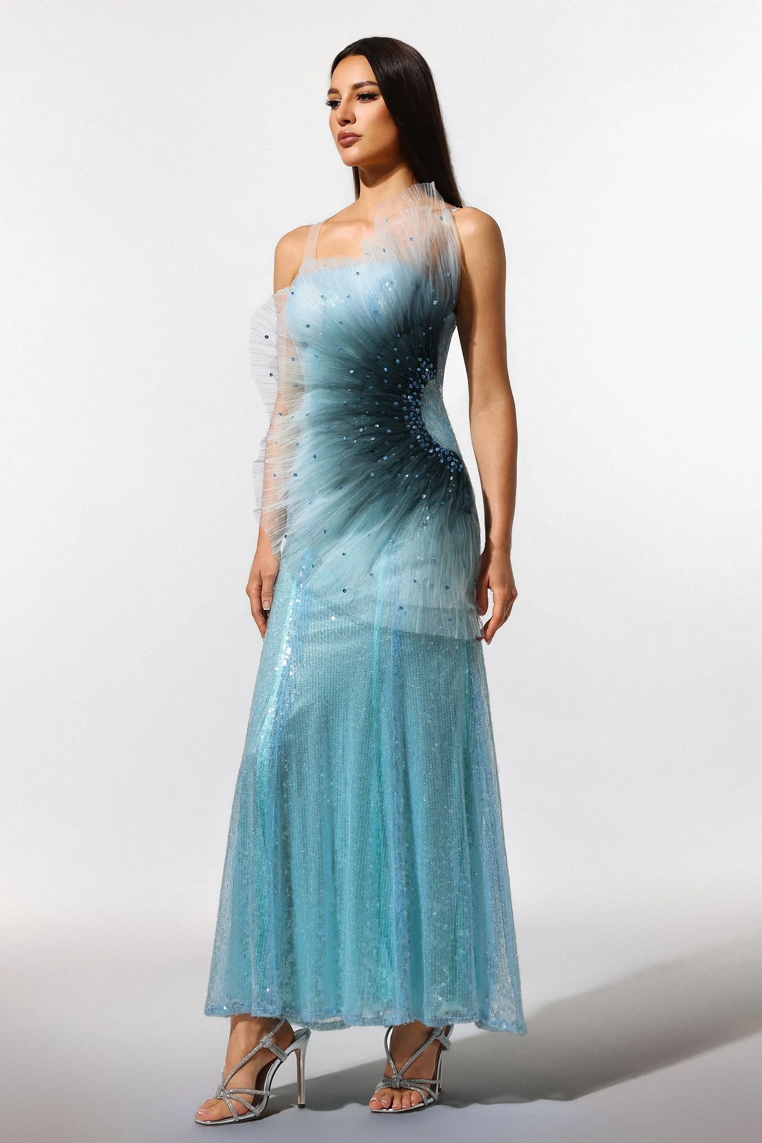 Kiwis Sleeveless Fish Tail Sequins Maxi Dress by Bella Barnett sold by Goddiva product image thumbnail 4