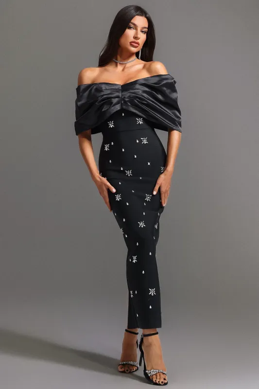Soloma Off-the-Shoulder Diamond Maxi Dress by Bella Barnett made by Bella Barnett