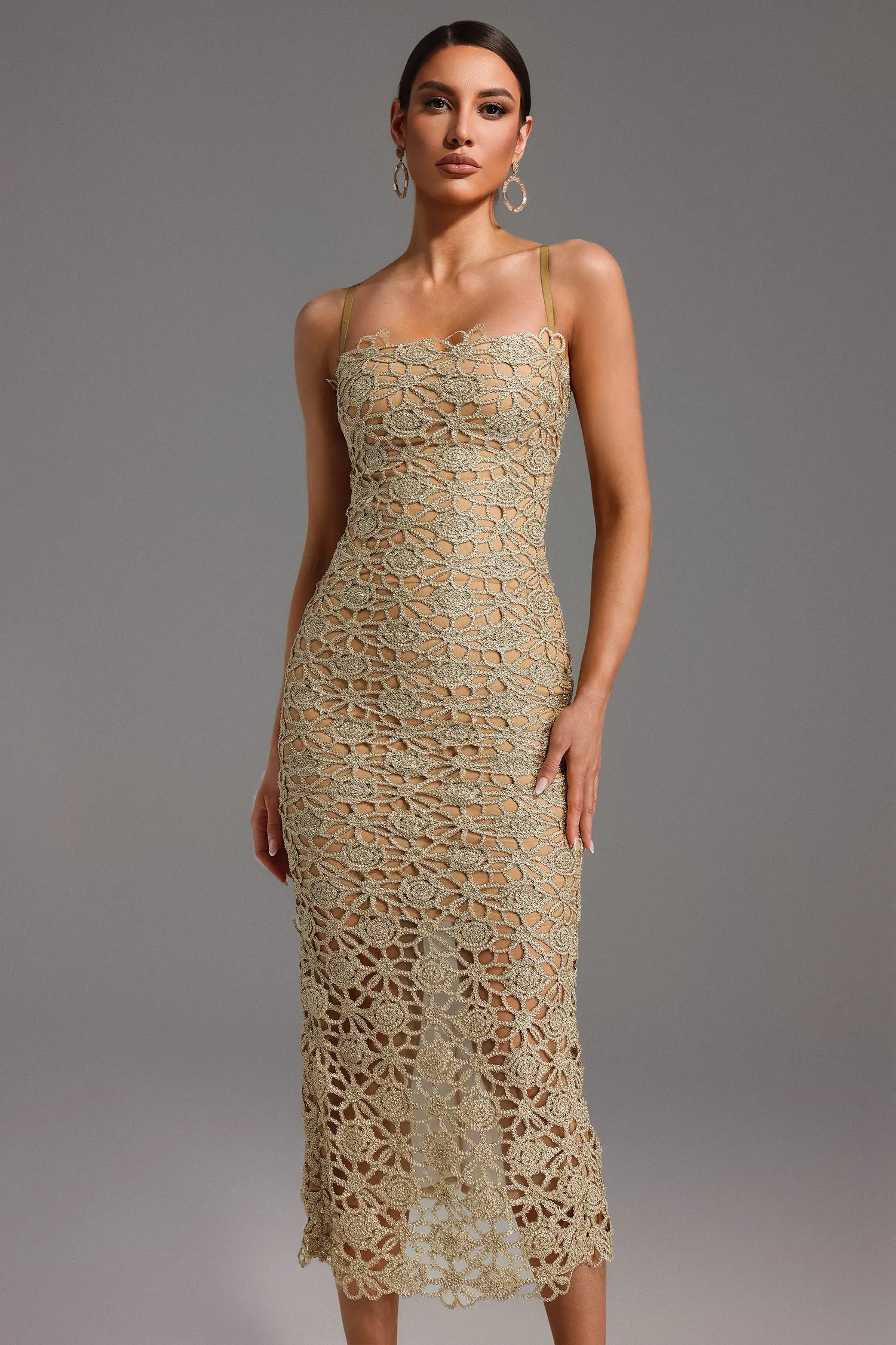 Lelia Sleeveless Hollow Out Slit Midi Dress by Bella Barnett sold by Goddiva product image thumbnail 2