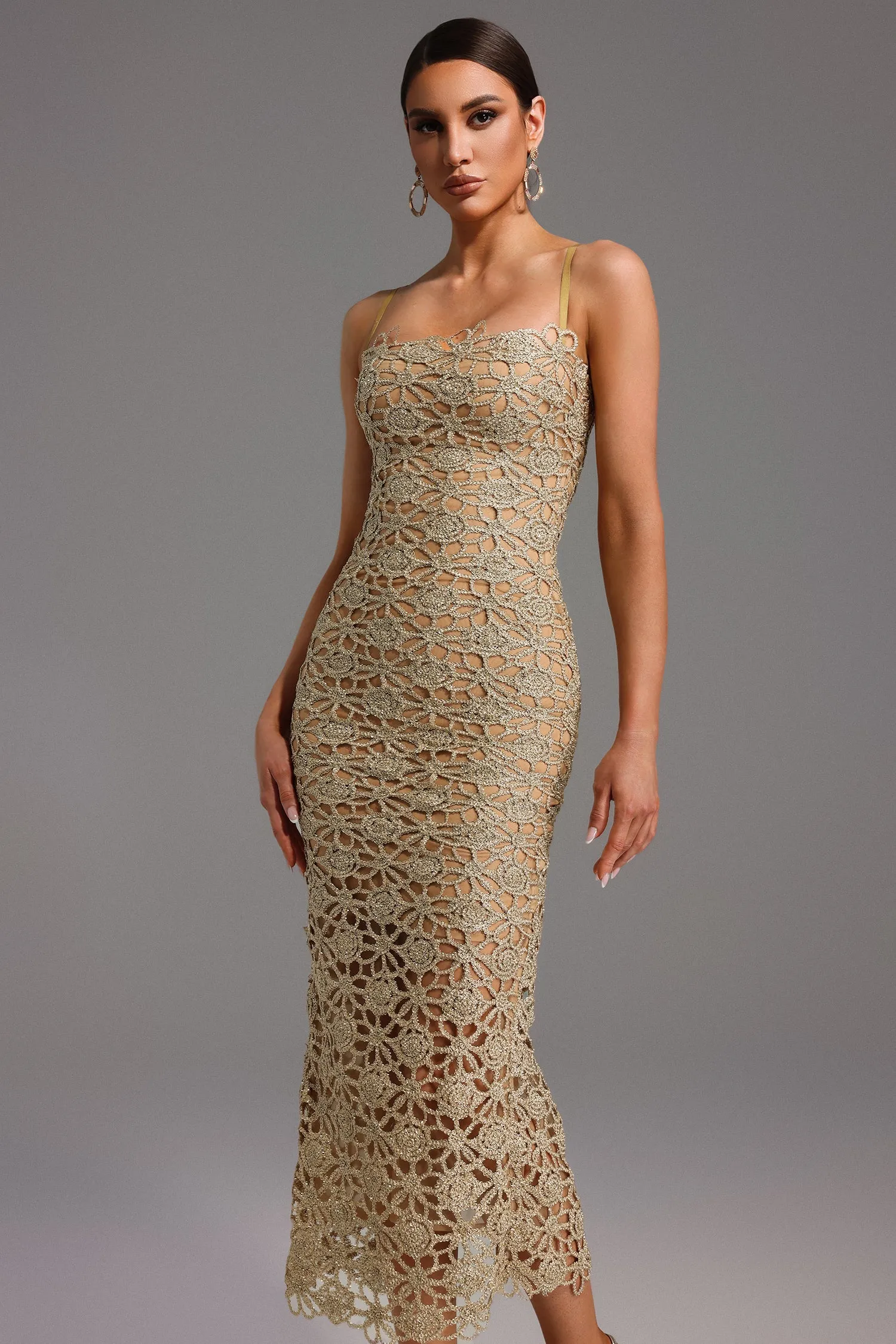 Lelia Sleeveless Hollow Out Slit Midi Dress by Bella Barnett sold by Goddiva product image thumbnail 3
