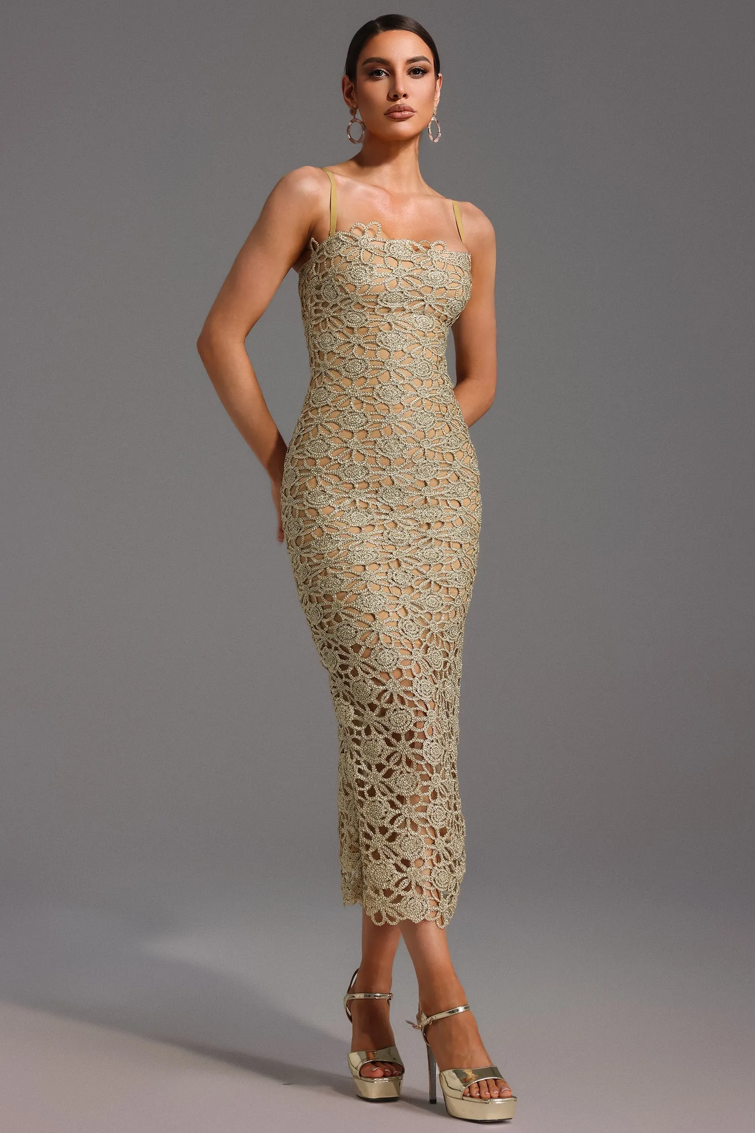 Lelia Sleeveless Hollow Out Slit Midi Dress by Bella Barnett sold by Goddiva product image thumbnail 4