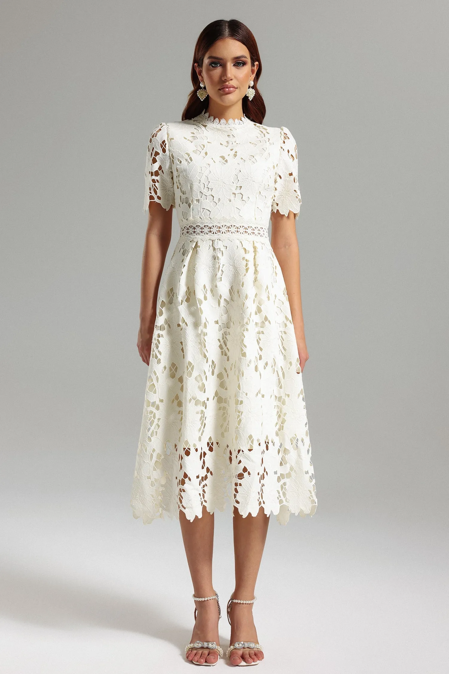 Jaca Lace Midi Dress by Bella Barnett sold by Goddiva