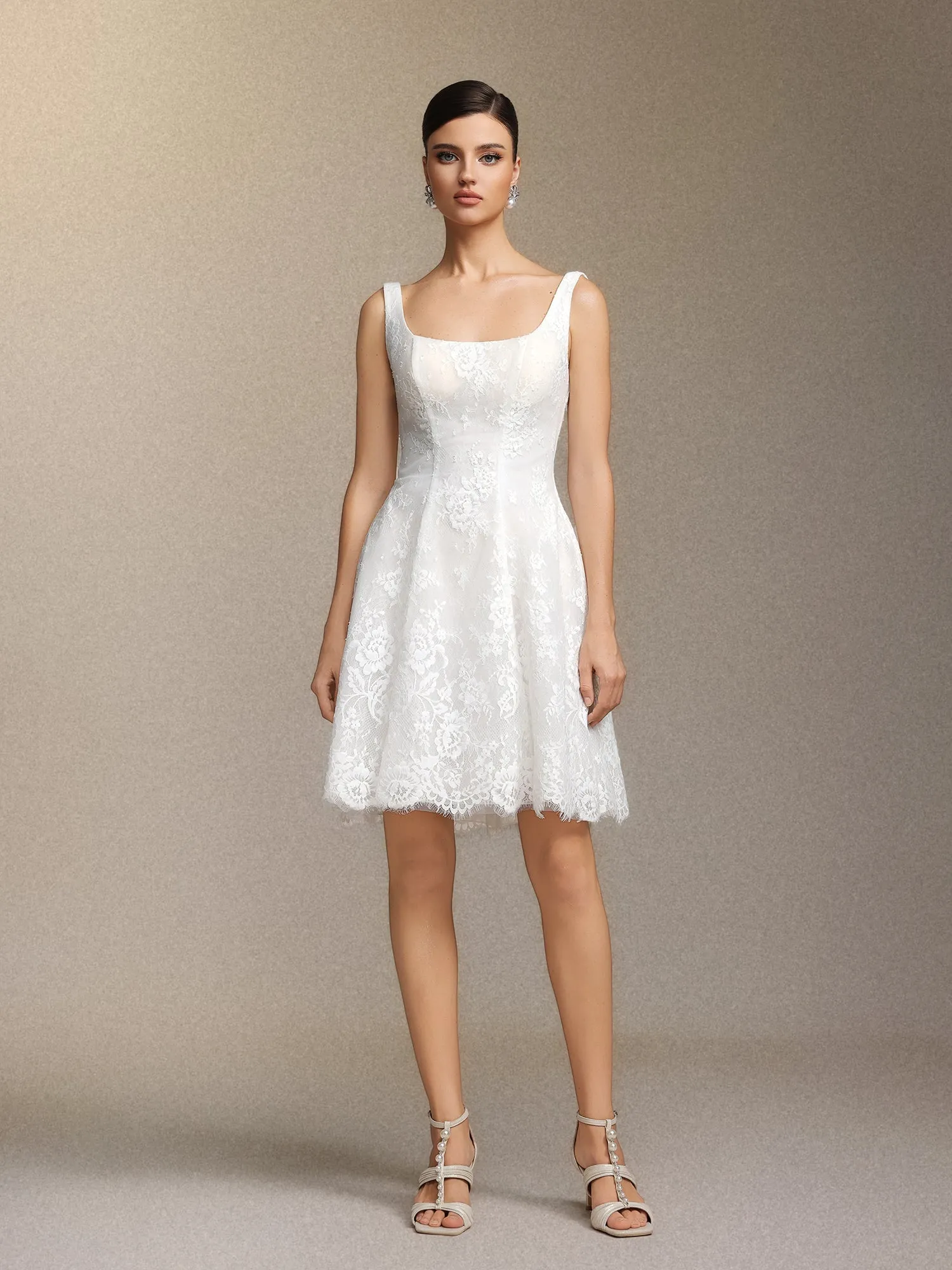 Tutuni Lace Square-neck Halter Mini Dress by Bella Barnett sold by Goddiva product image thumbnail 2