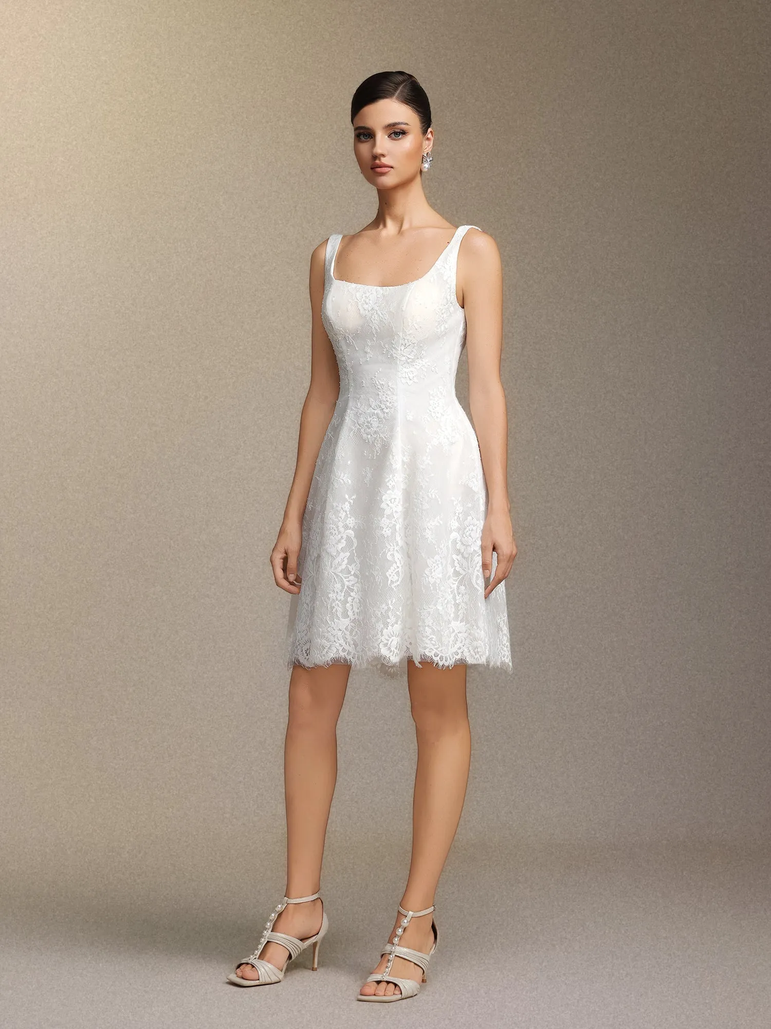 Tutuni Lace Square-neck Halter Mini Dress by Bella Barnett sold by Goddiva product image thumbnail 3
