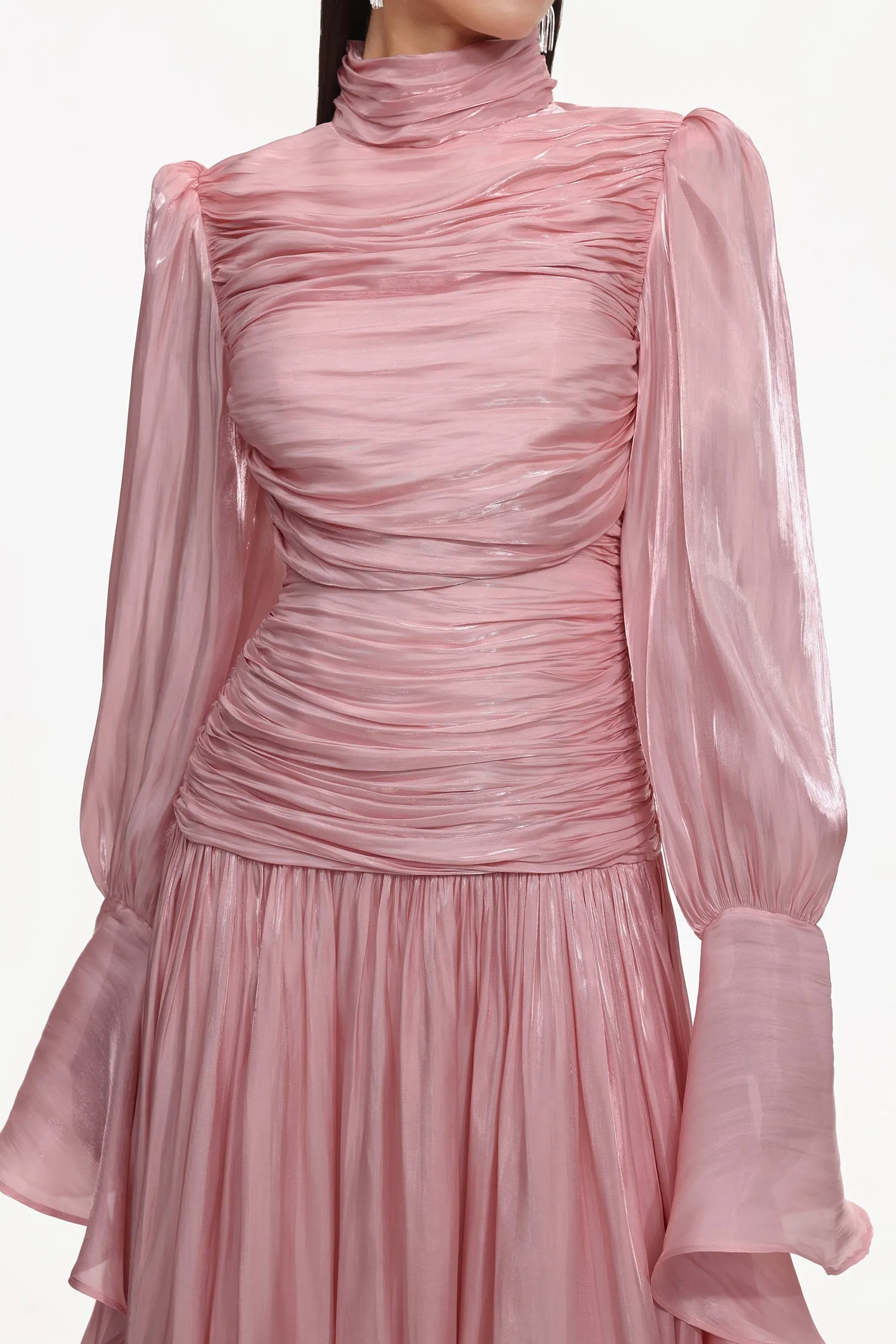 Viky Resort Waist-Defining Long Sleeve Ruched Woven Dark Pink Maxi Dress by Bella Barnett sold by Goddiva product image thumbnail 5