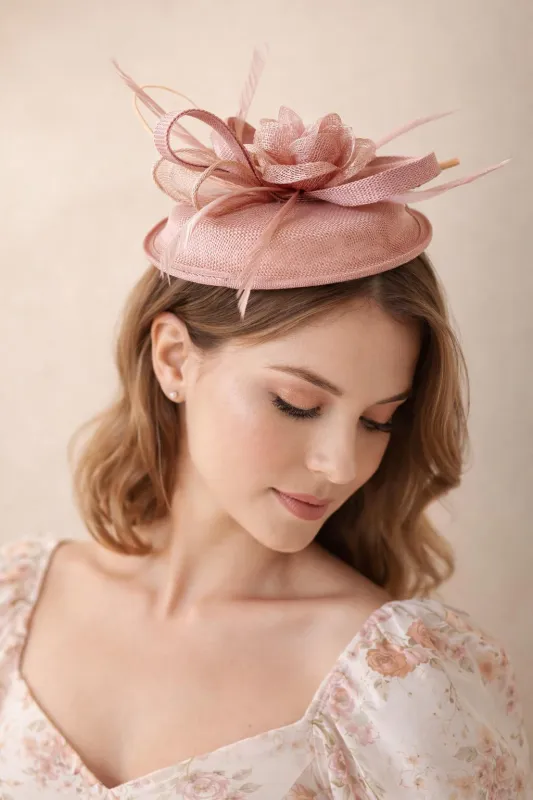 Gauze Swirl Flower Feathes Fascinator In Pink by SVNX made by Goddiva