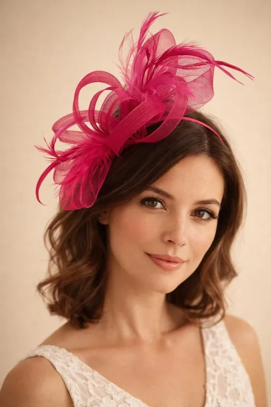 Bow Feather Fascinator In Pink by SVNX made by Goddiva