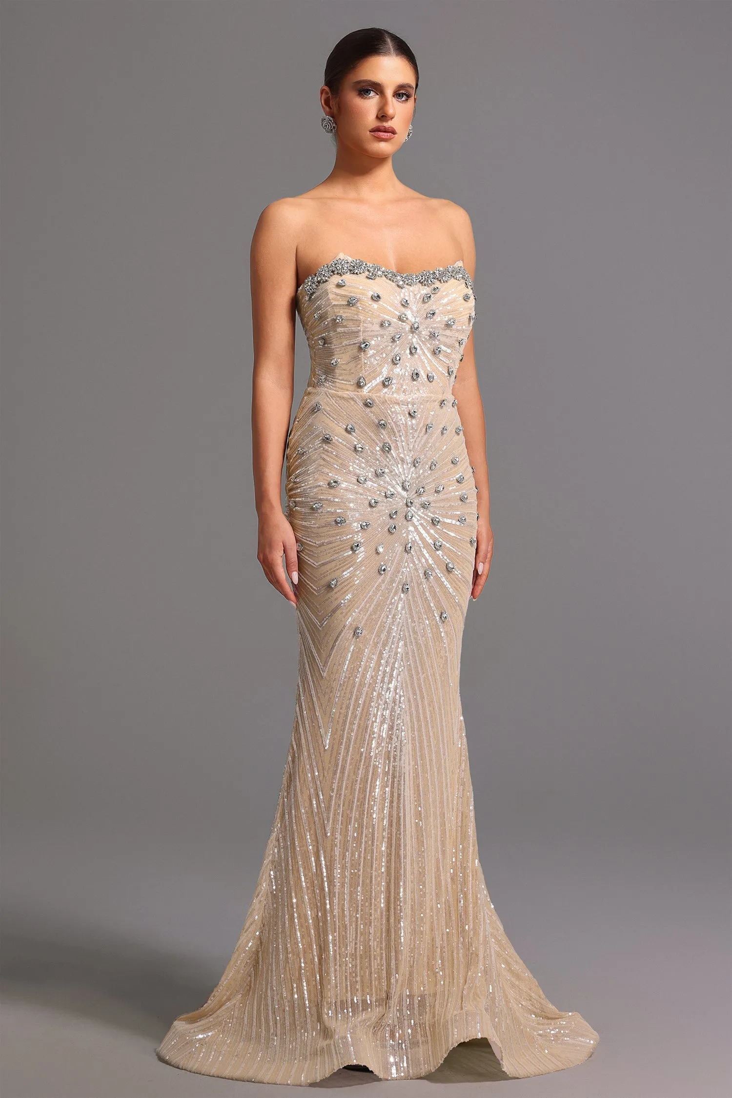 Kori Strapless Diamond Sequins Maxi Dress by Bella Barnett sold by Goddiva product image thumbnail 4