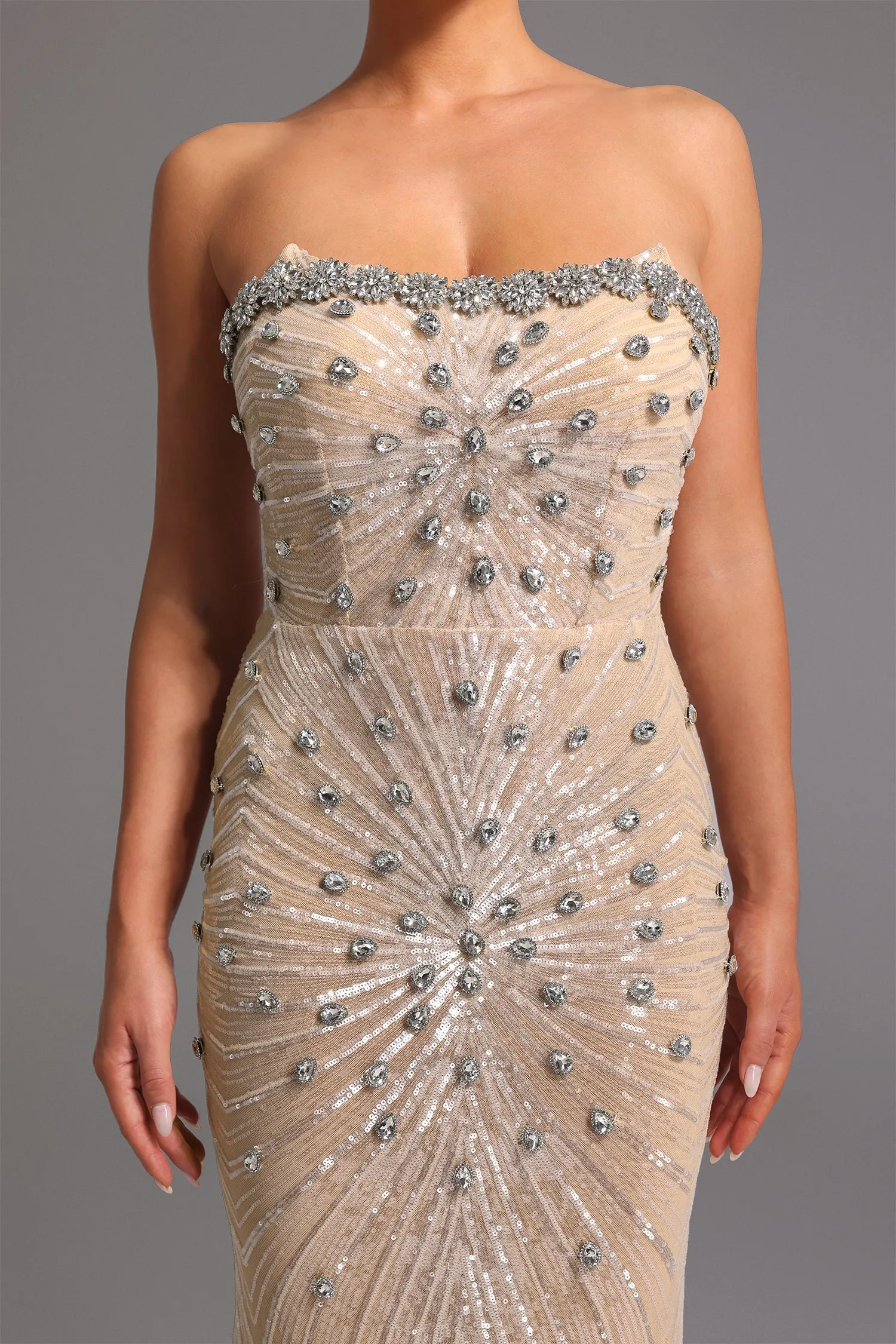 Kori Strapless Diamond Sequins Maxi Dress by Bella Barnett sold by Goddiva product image thumbnail 5