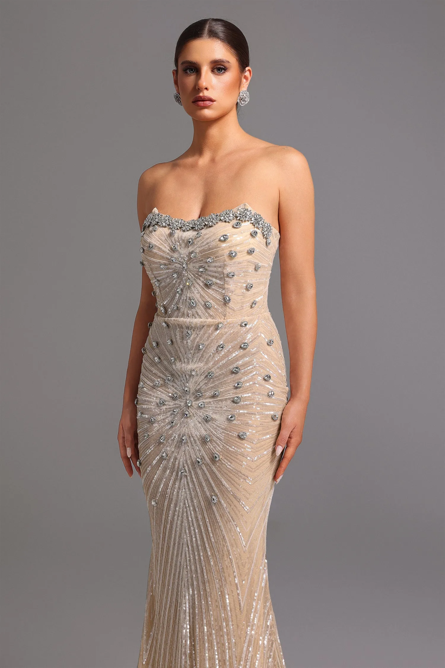 Kori Strapless Diamond Sequins Maxi Dress by Bella Barnett sold by Goddiva product image thumbnail 2