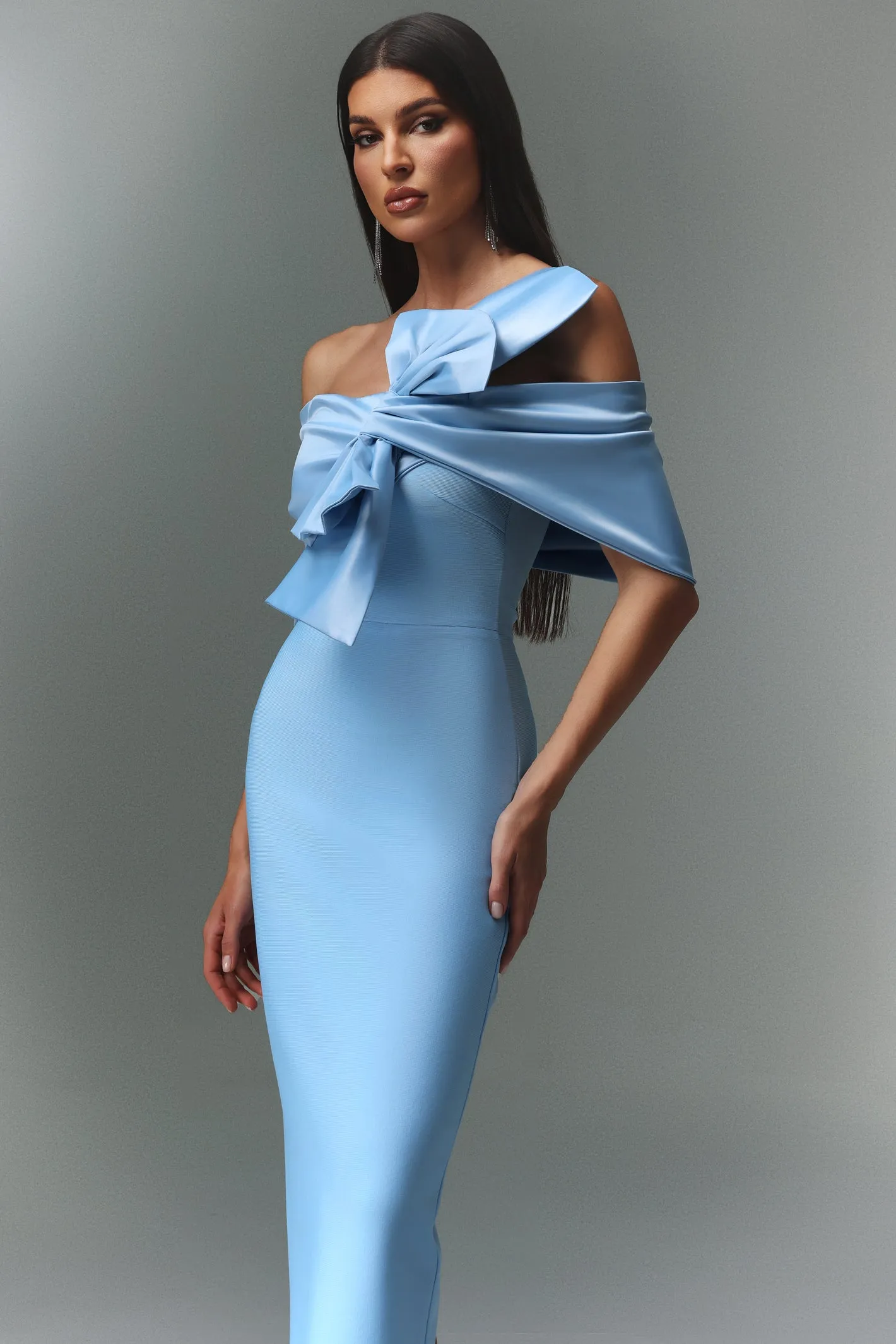 Uara Off-The-Shoulder Bow Bandage Maxi Dress by Bella Barnett sold by Goddiva product image thumbnail 3