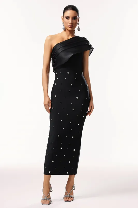Ninon One Shoulder Sleeveless Diamond Bandage Maxi Dress by Bella Barnett made by Bella Barnett