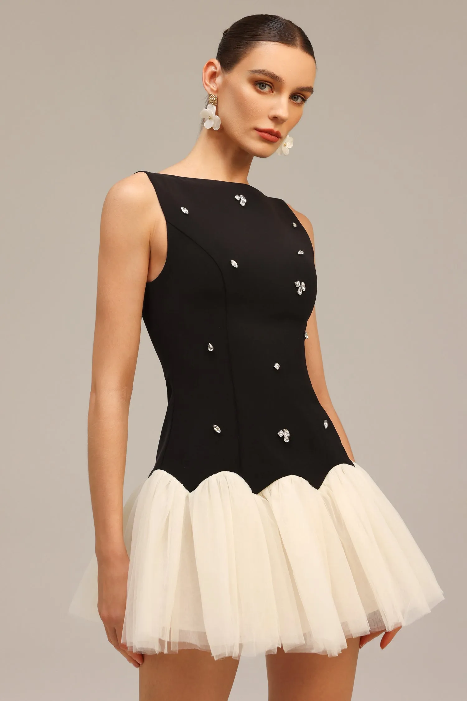 Salamo Sleeveless Diamond Mini Dress by Bella Barnett sold by Goddiva product image thumbnail 4