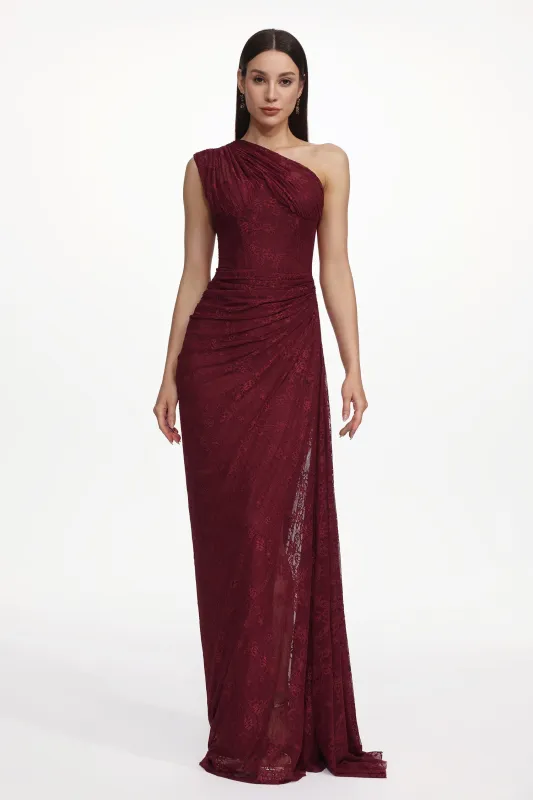 Finch Romantic Contour Sleeveless Ruched Lace Knit Maxi Dress by Bella Barnett made by Bella Barnett