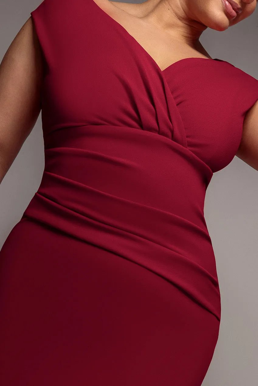 Scuba Bardot Pleated Midi Dress - Wine by Goddiva Plus sold by Goddiva product image thumbnail 4
