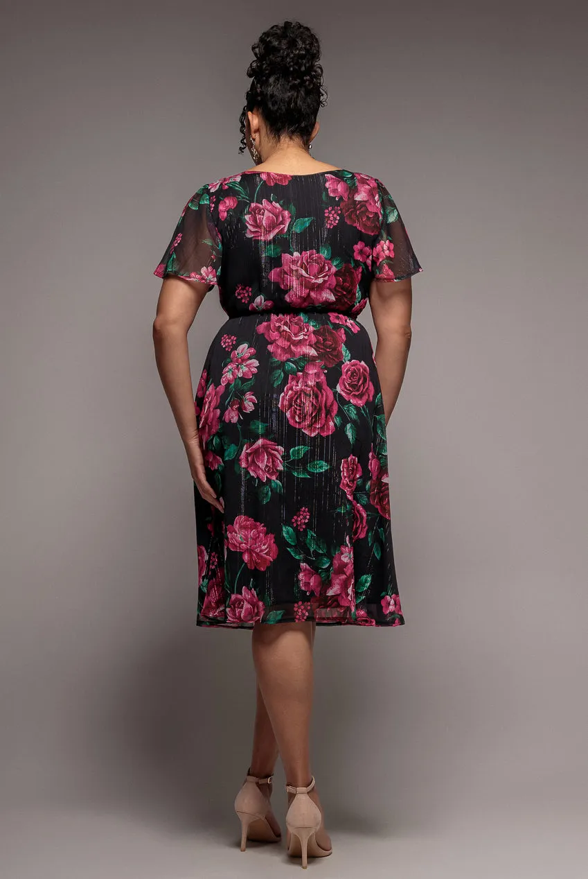Floral Print Wrap Chiffon Midi Dress - Black Floral by Goddiva Plus sold by Goddiva product image thumbnail 2