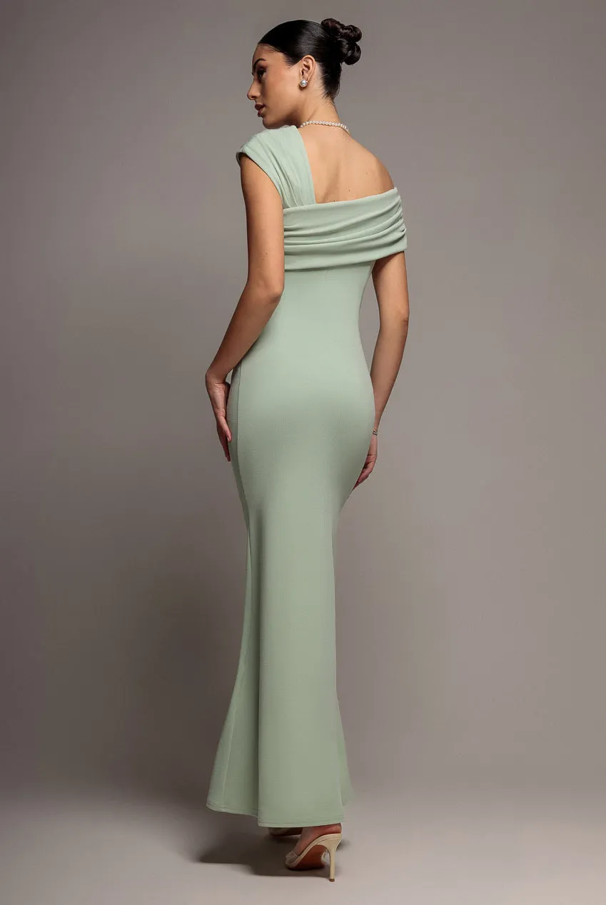 One Shoulder Asymmetric Scuba Crepe Maxi Dress - Sage Green by Goddiva sold by Goddiva product image thumbnail 2