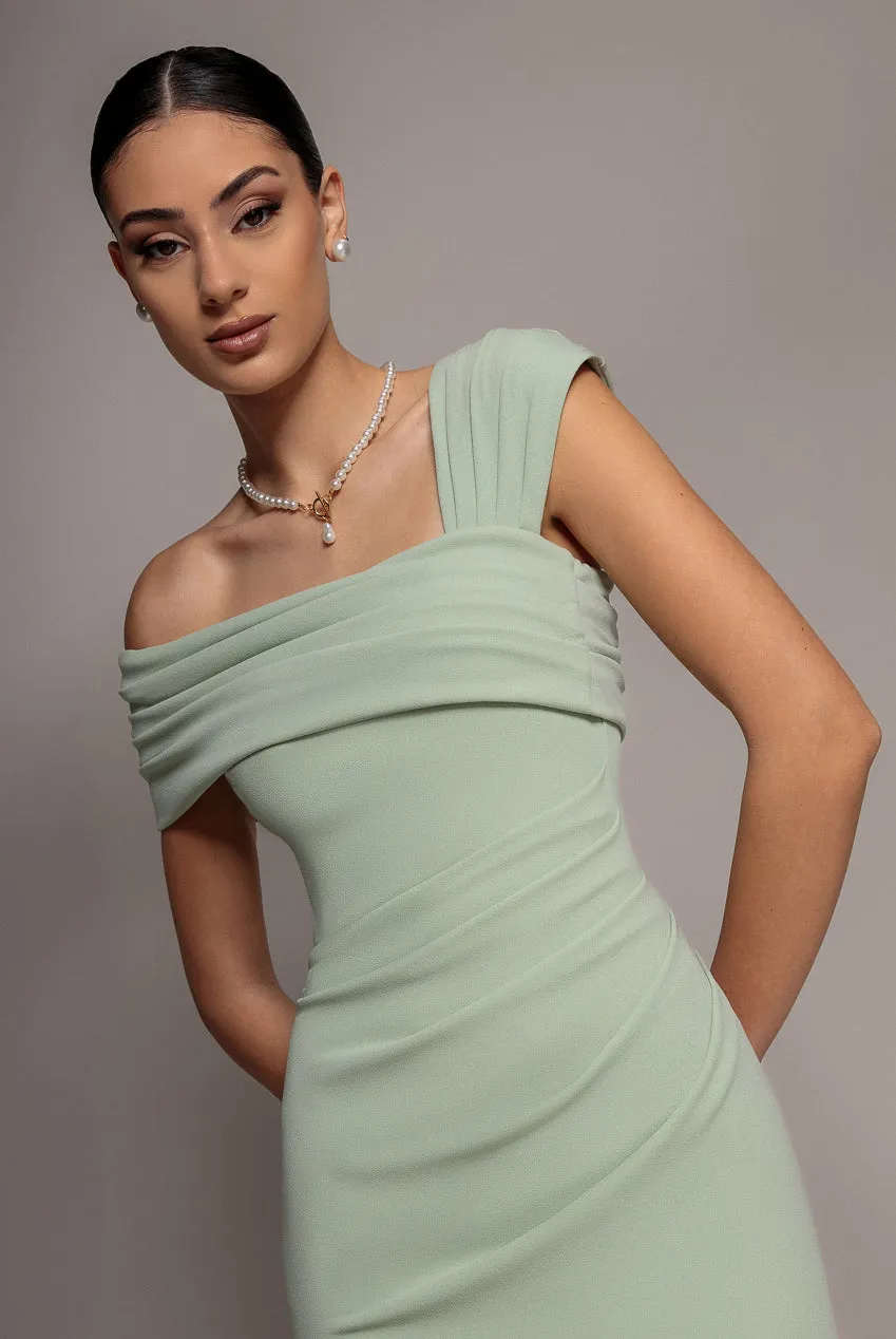 One Shoulder Asymmetric Scuba Crepe Maxi Dress - Sage Green by Goddiva sold by Goddiva product image thumbnail 3
