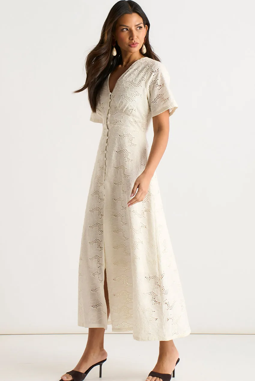 White Lace Button Through Midi Dress by Gini London sold by Goddiva product image thumbnail 3