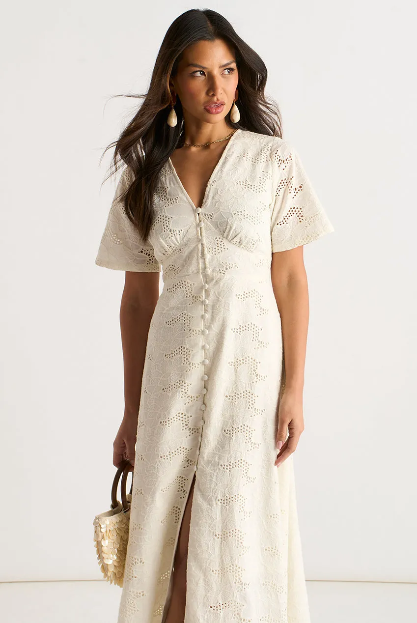 White Lace Button Through Midi Dress by Gini London sold by Goddiva product image thumbnail 4