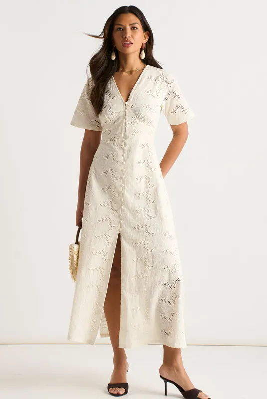 White Lace Button Through Midi Dress by Gini London made by Goddiva