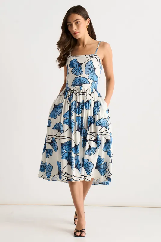 Blue Floral Linen Mix Cami Dress by Gini London made by Goddiva