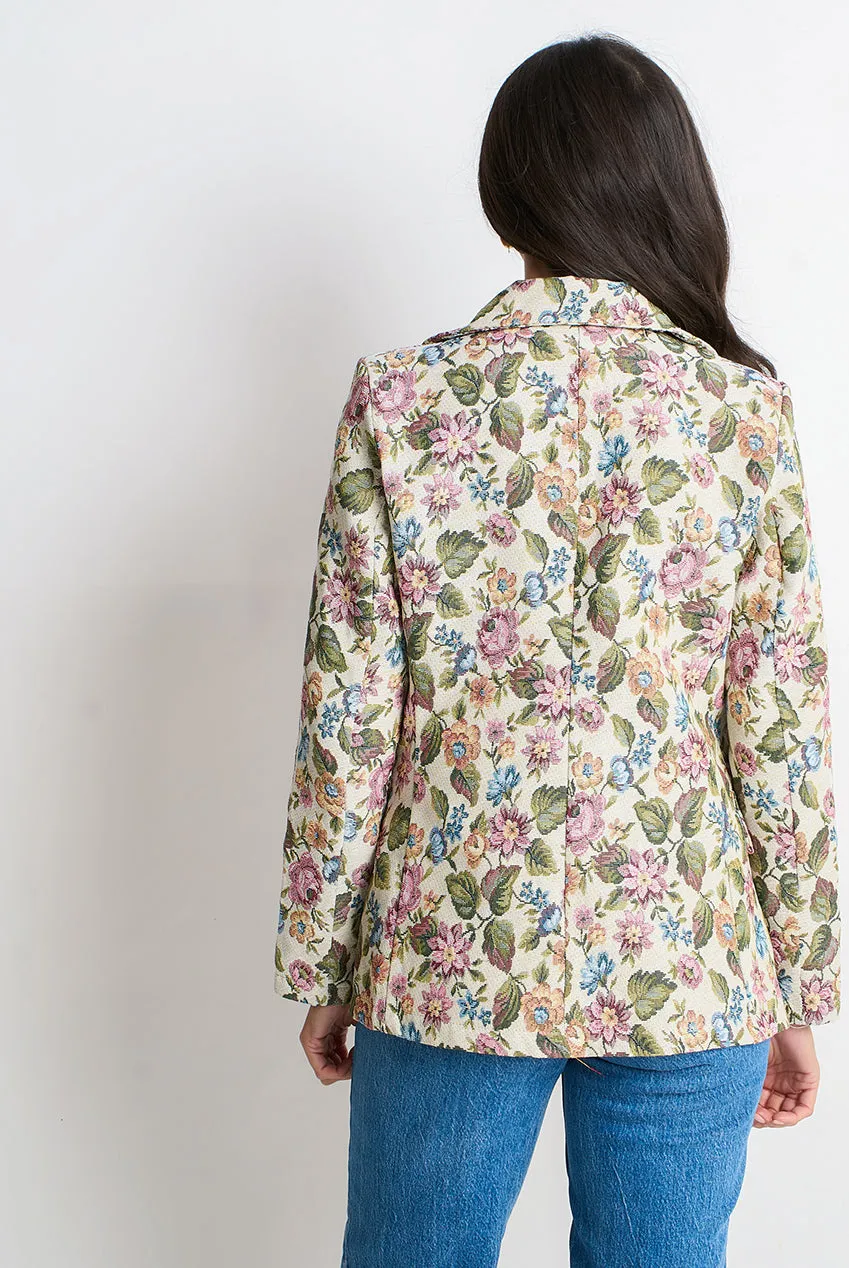 Beige Floral Jacquard Tailored Blazer by Gini London sold by Goddiva product image thumbnail 3