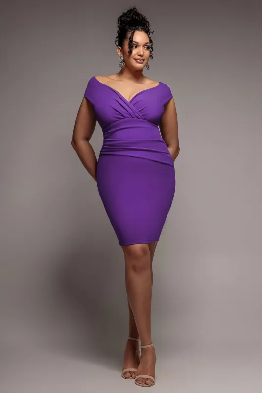 Bardot Pleated Midi Dress - Purple by Goddiva Plus made by Goddiva