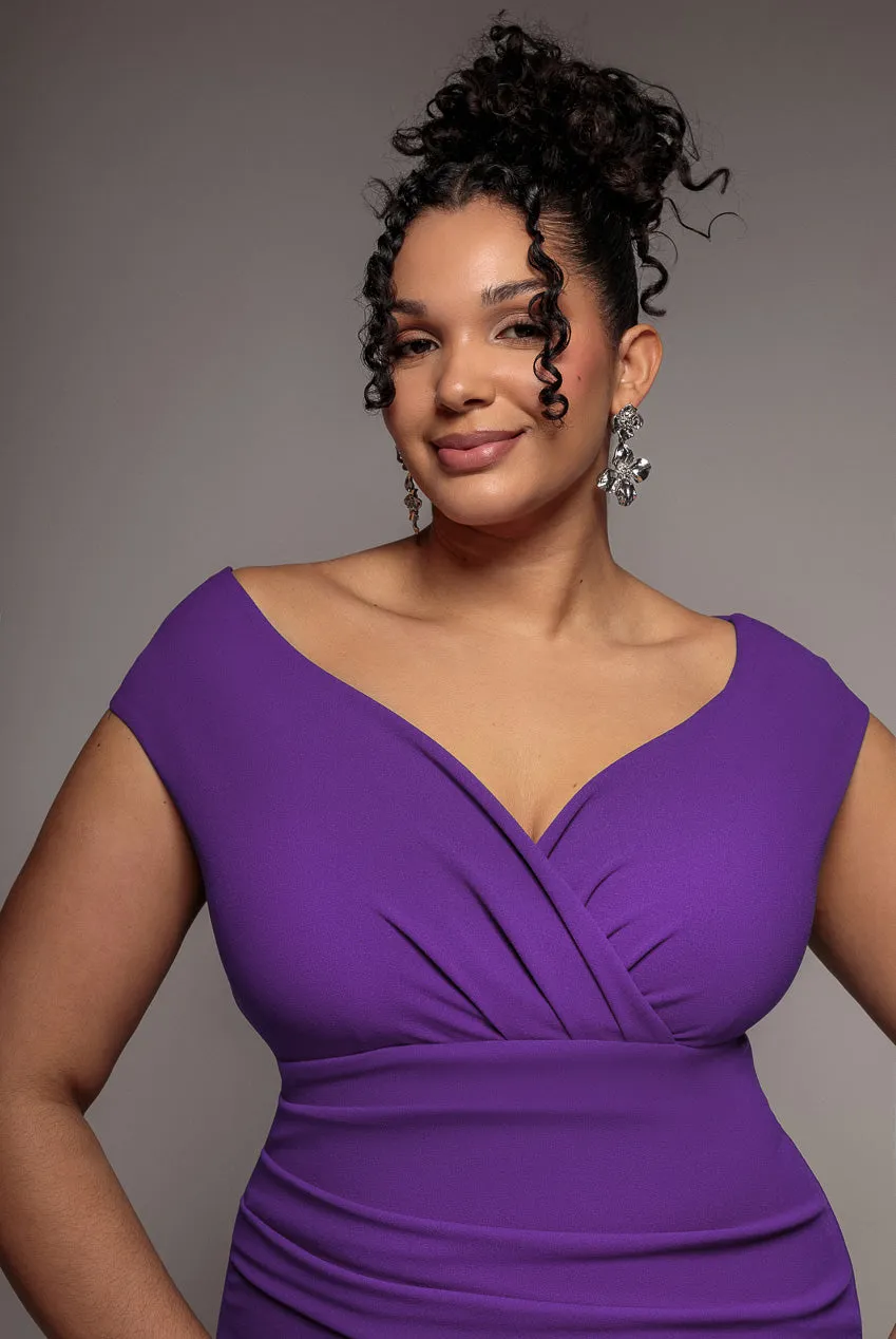 Bardot Pleated Midi Dress - Purple by Goddiva Plus sold by Goddiva product image thumbnail 3