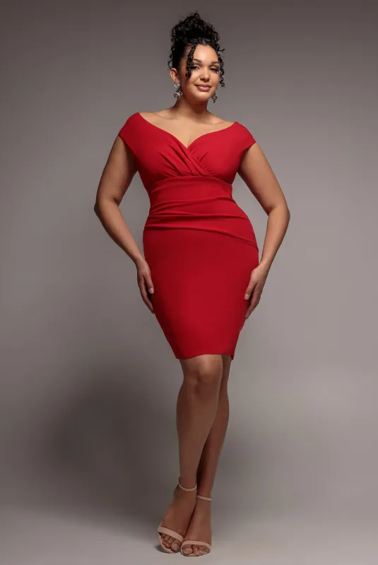 Bardot Pleated Midi Dress - Red by Goddiva Plus made by Goddiva