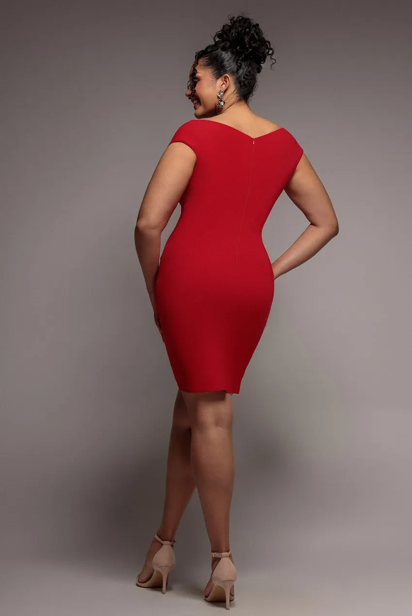 Bardot Pleated Midi Dress - Red by Goddiva Plus sold by Goddiva product image thumbnail 2