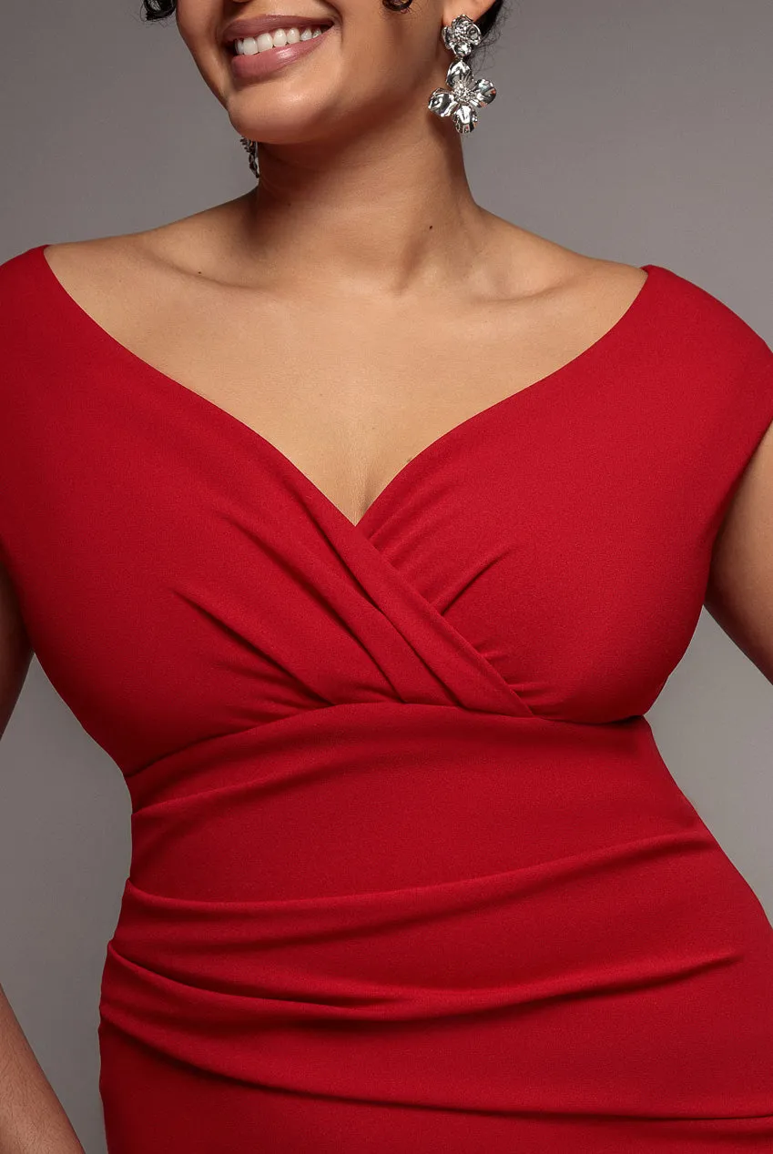 Bardot Pleated Midi Dress - Red by Goddiva Plus sold by Goddiva product image thumbnail 3