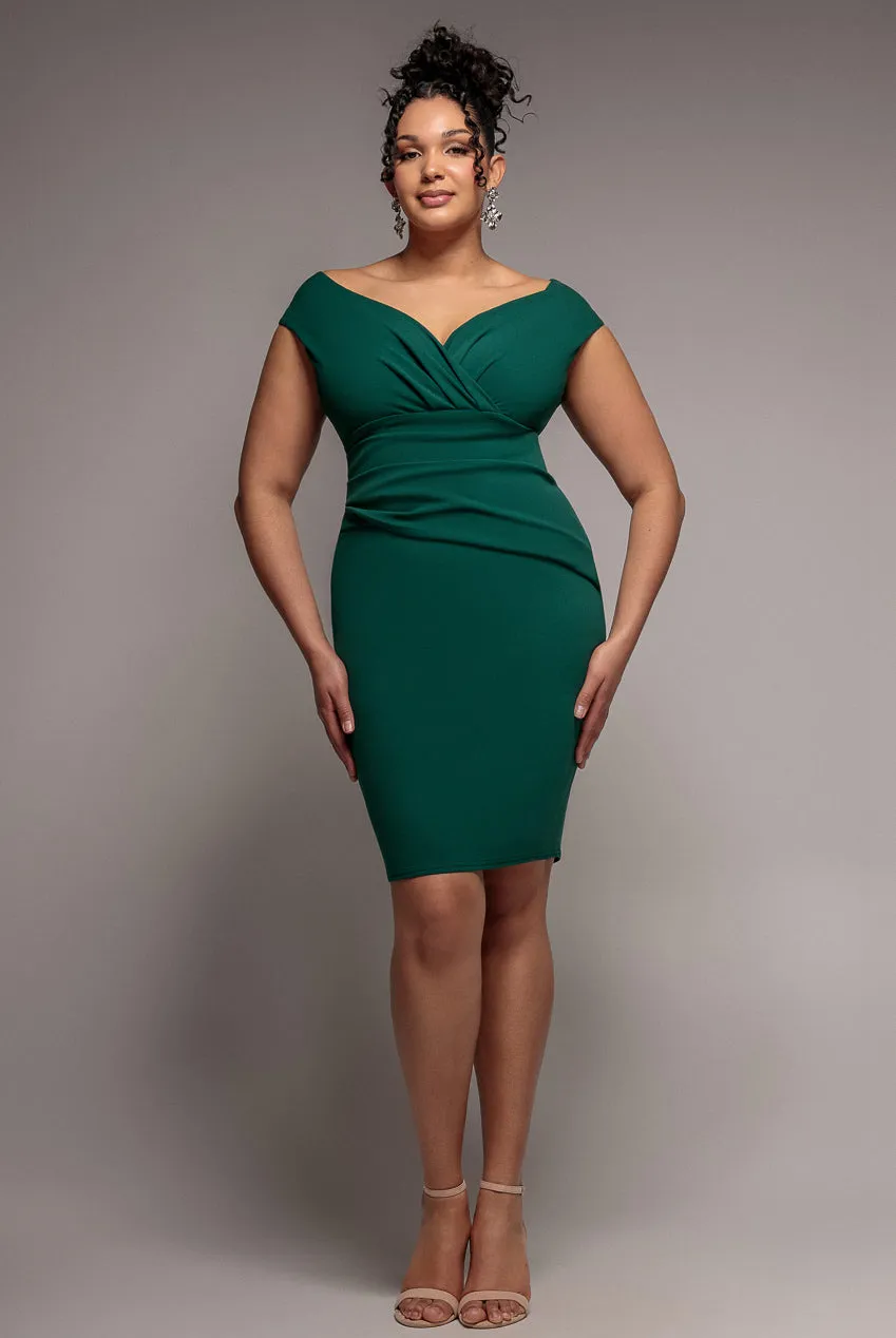 Bardot Pleated Midi Dress - Emerald Green by Goddiva Plus sold by Goddiva
