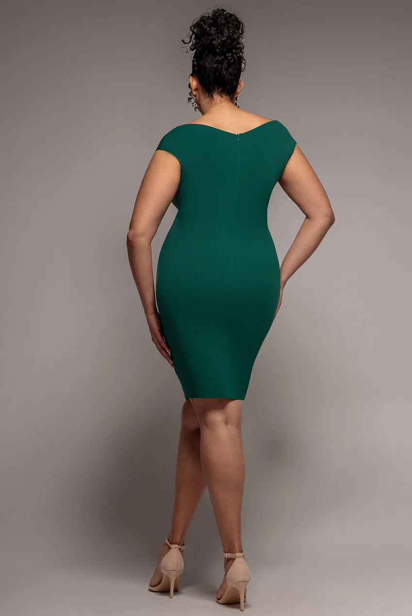 Bardot Pleated Midi Dress - Emerald Green by Goddiva Plus sold by Goddiva product image thumbnail 2