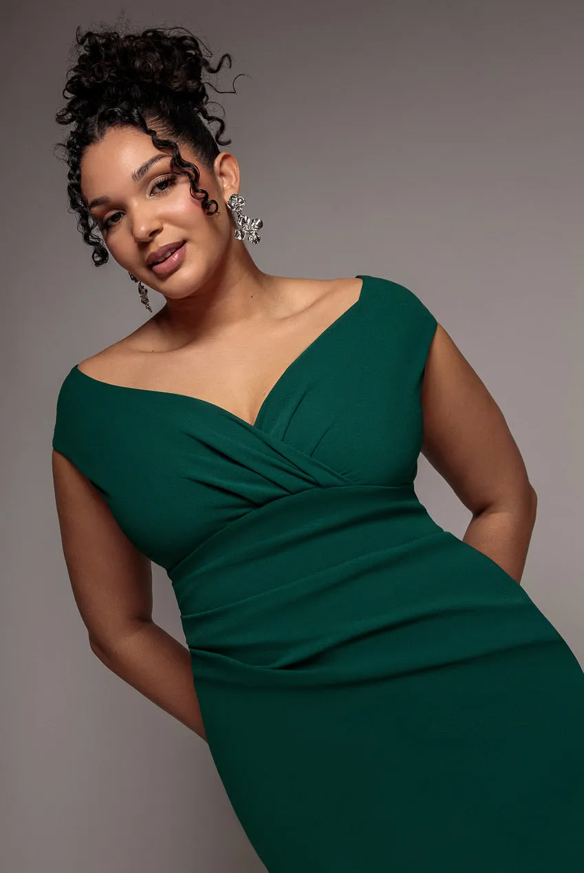 Bardot Pleated Midi Dress - Emerald Green by Goddiva Plus sold by Goddiva product image thumbnail 3